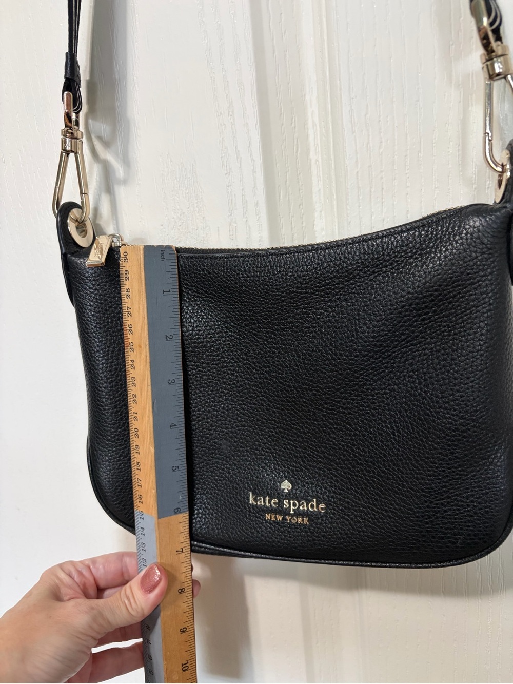 kate spade Black Pebbled Leather Crossbody with Striped Strap Medium Rosie - Picture 10 of 11